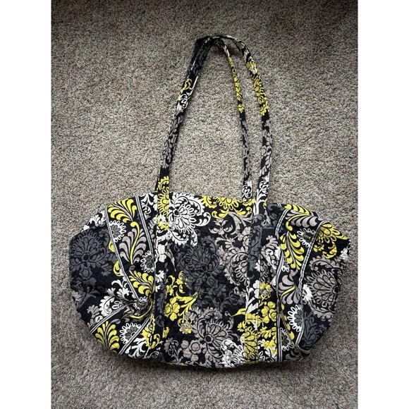 Vera Bradley Large Travel Duffel Bag Baroque Black Yellow Floral Quilt - Picture 12 of 16